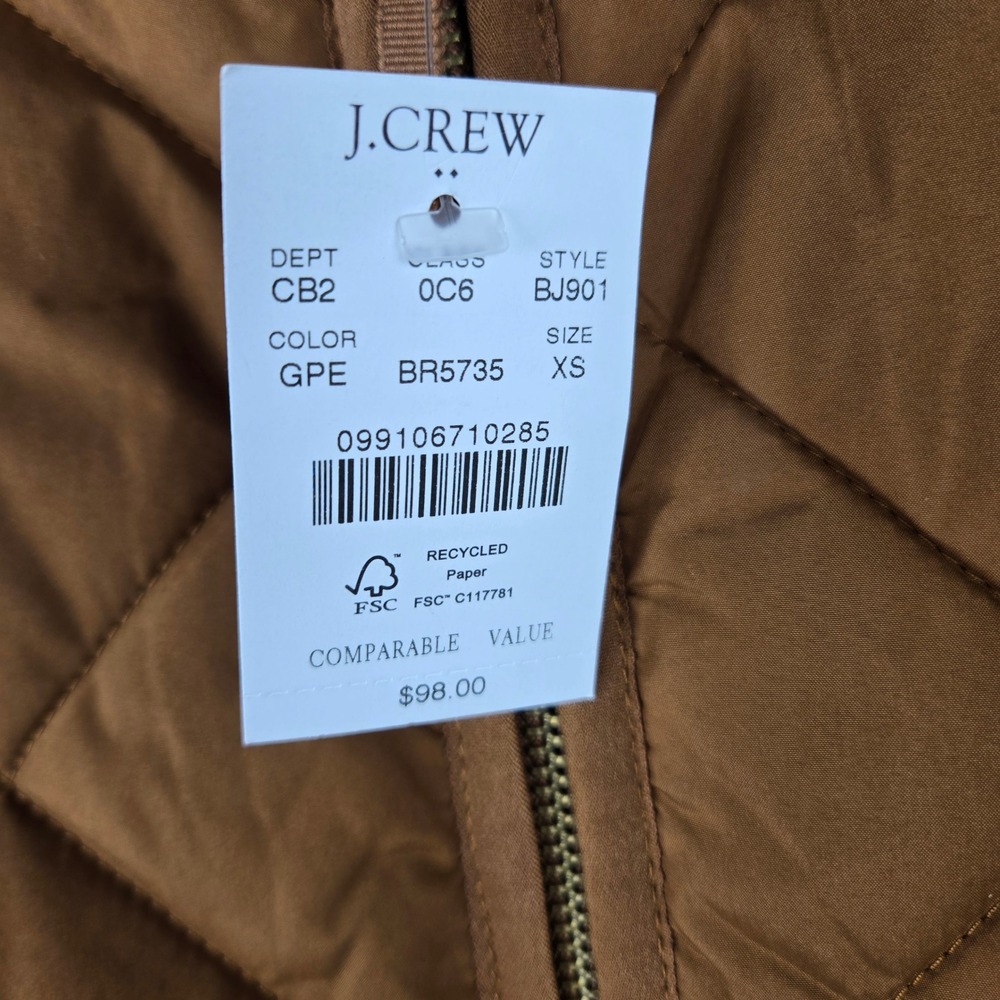 J.Crew Excursion Puffer Quilted Vest NEW XS Brown Pink Lining XS Women's Recycle - Picture 5 of 10